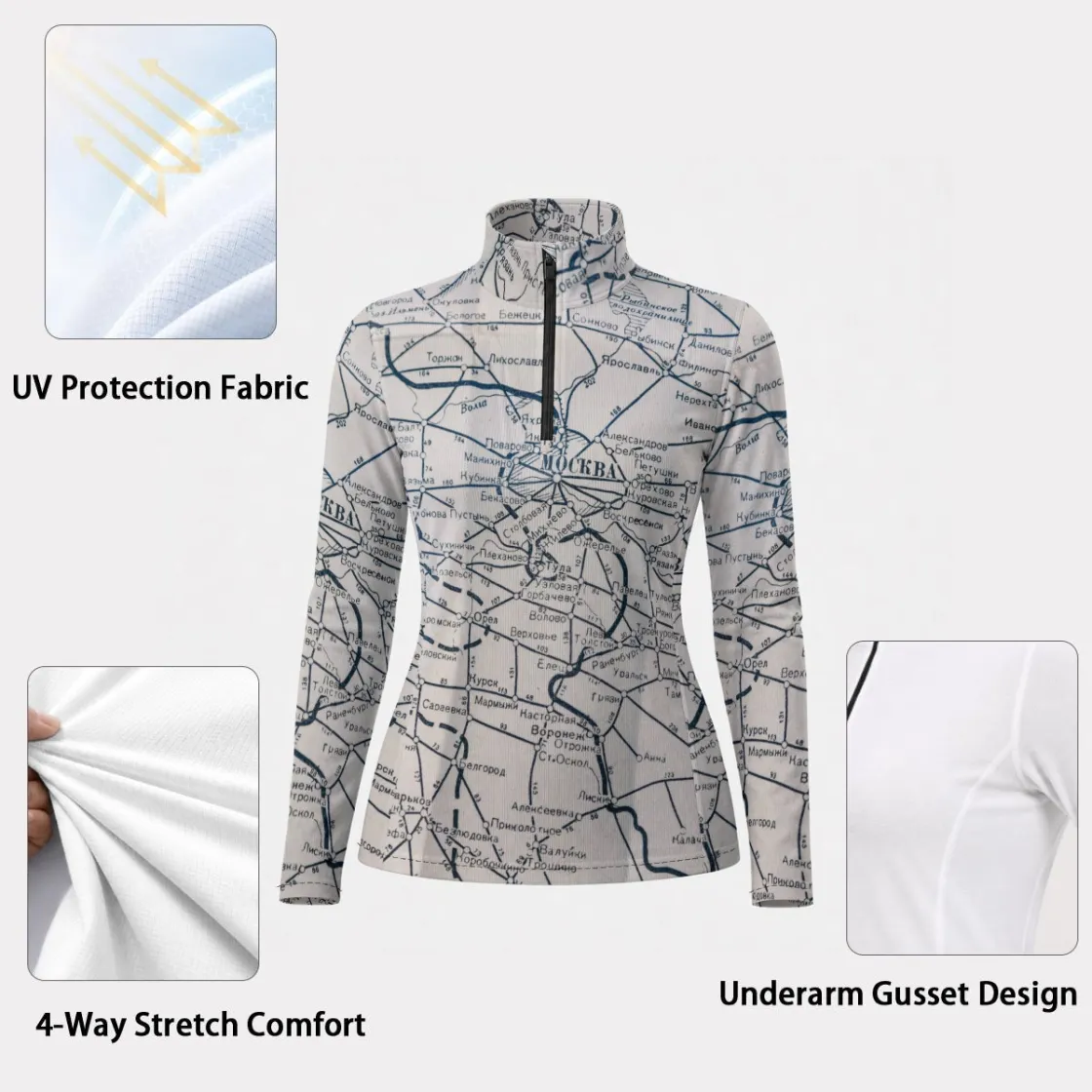 All-Over Print Women's Stand-Collar Sun Protection Sport Jersey With Long Sleeve