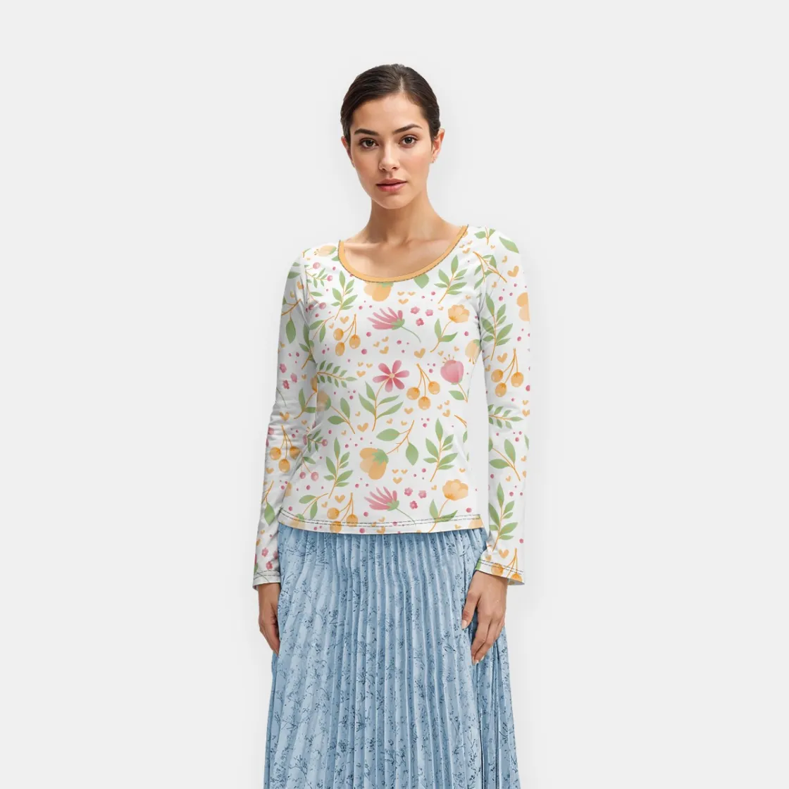 All-Over Print Women's Long Sleeve T-Shirt With Slightly Flared Sleeves