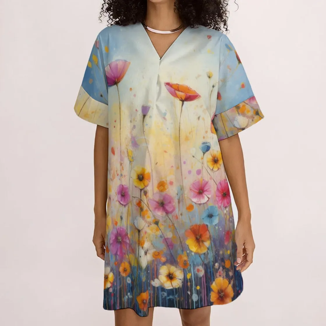All-Over Print Women's corset dress With V Neck|140GSM Slub Cotton