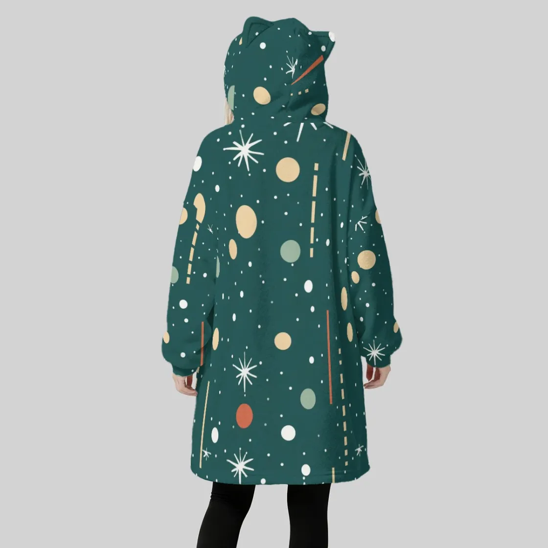 All-Over Print Women's Fleece Oversized Hoodie Blanket With Decorative Ears