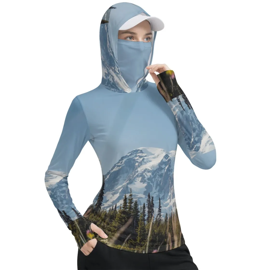 All-Over Print Women’s Hooded Face-Cover Sun Protection Tshirt