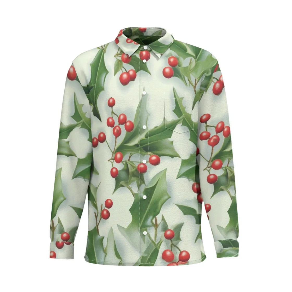 All-Over Print Men's Business Lapel Long Sleeve Shirt With Pocket|110GSM Imitation Flax