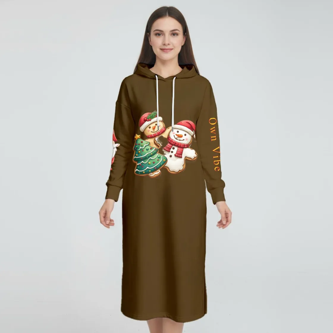 Women's Fleece-Lined Hoodie Dress With Side slits|DTF
