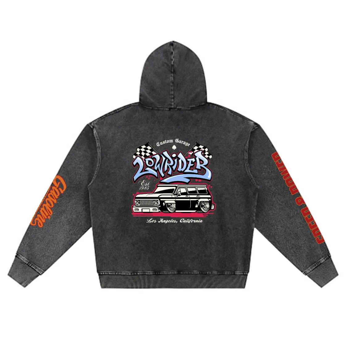 Men’s Washed Denim Zip Hoodie|380GSM DTG
