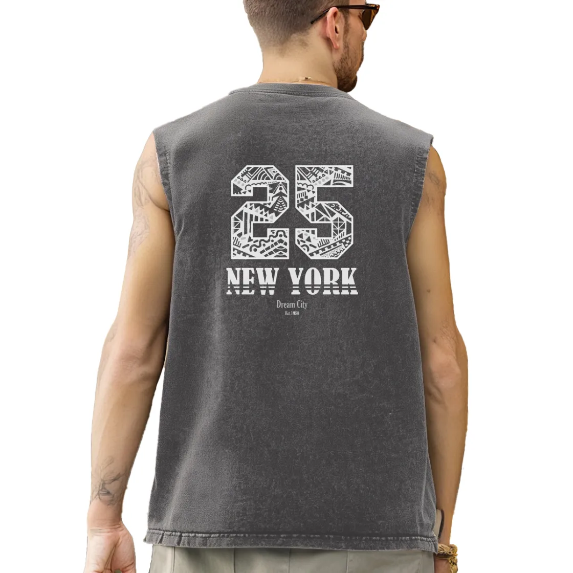 Washed Cotton Sleeveless T-Shirt Printed in USA|210GSM Cotton Double-sided DTF