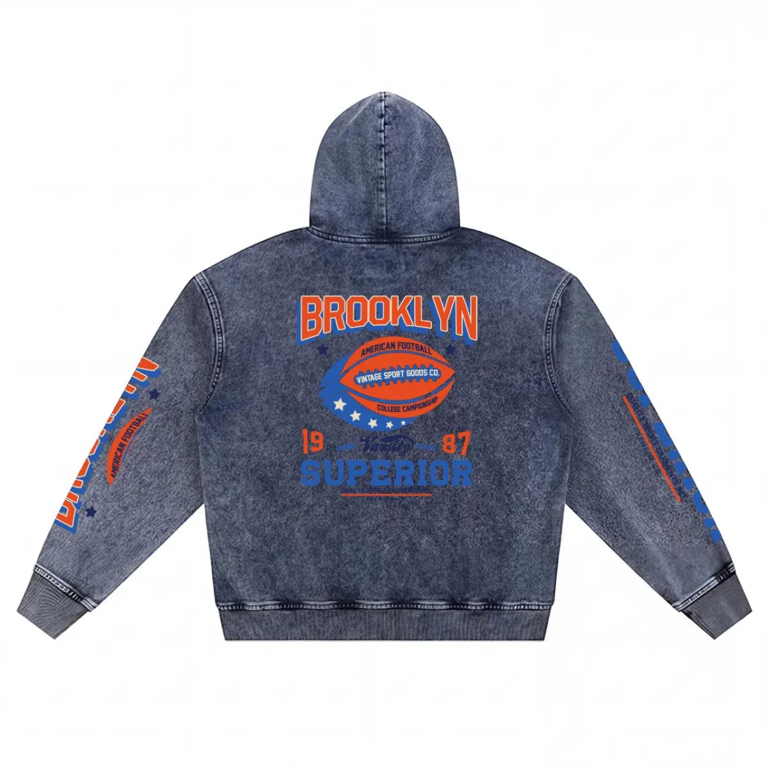 Men’s Washed Denim Zip Hoodie|380GSM DTF