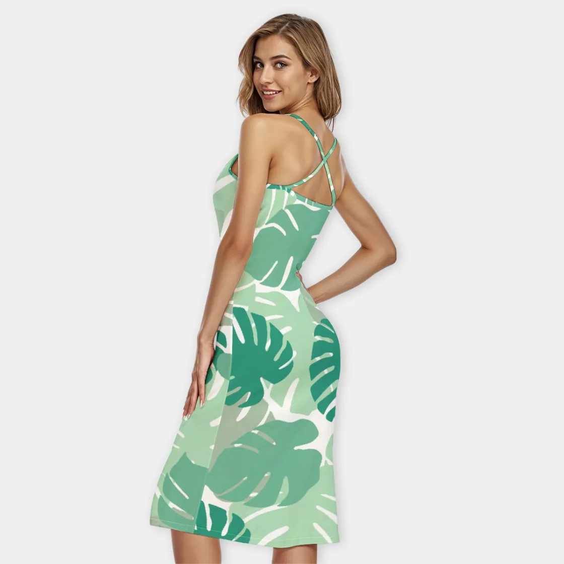 All-Over Print Women's Bodycon Spaghetti Strap Midi Dress