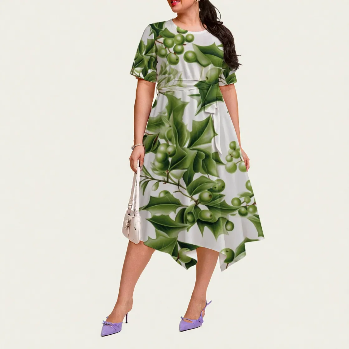 All-Over Print Women's Short Sleeve Belted Midi Dress