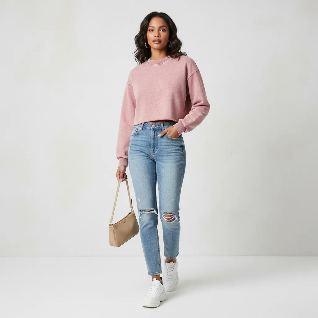 Women’s Cropped Distressed Sweatshirt|380GSM Cotton DTG