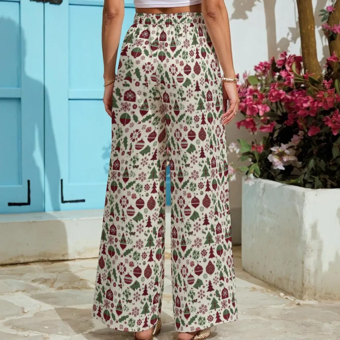 All-Over Print Women's Lightweight Wide-Leg Pants With Pockets