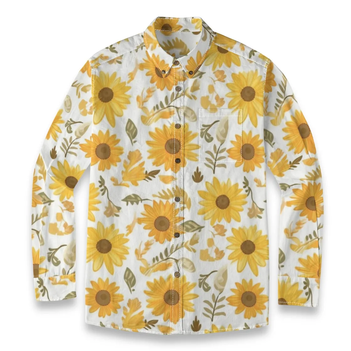 All-Over Print Men's Casual Lapel Long Sleeve Shirt|140GSM Slub Cotton
