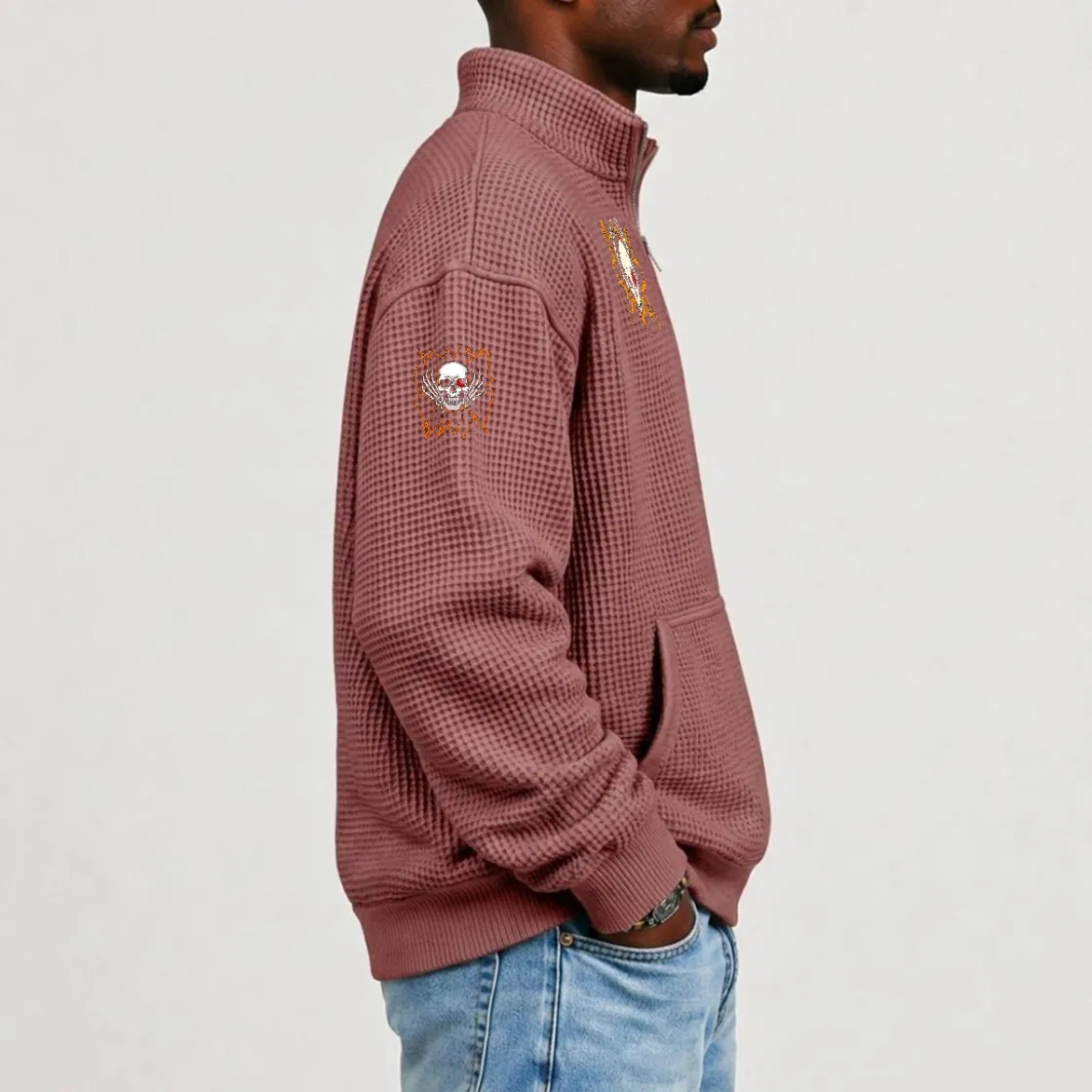 Men's Waffle Knit Casual Sweatshirt With Half Zipper|DTF