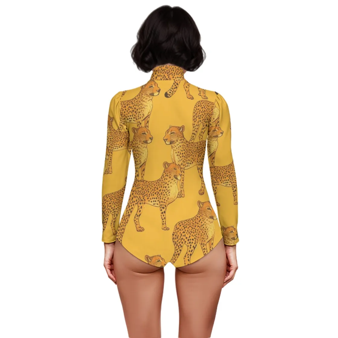 All-Over Print women's puff sleeve bodysuit
