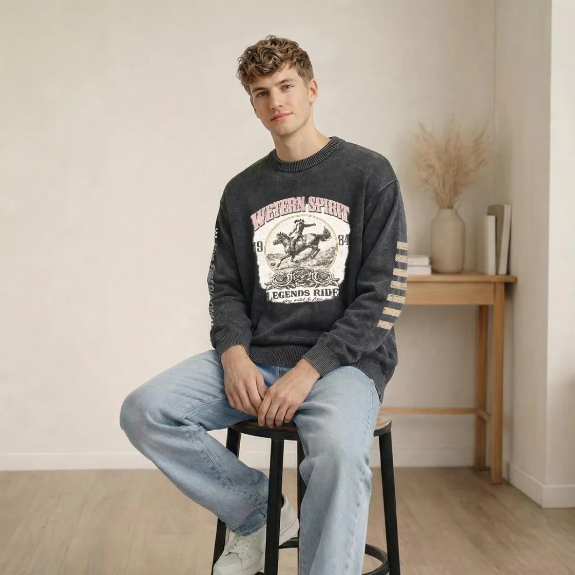 Men’s Vintage Crewneck Knit Sweater|285GSM DTG