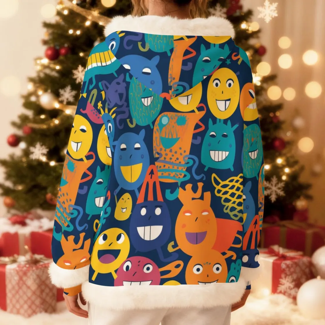 All-Over Print Women's Fleece Hoodie With Decorative Trim
