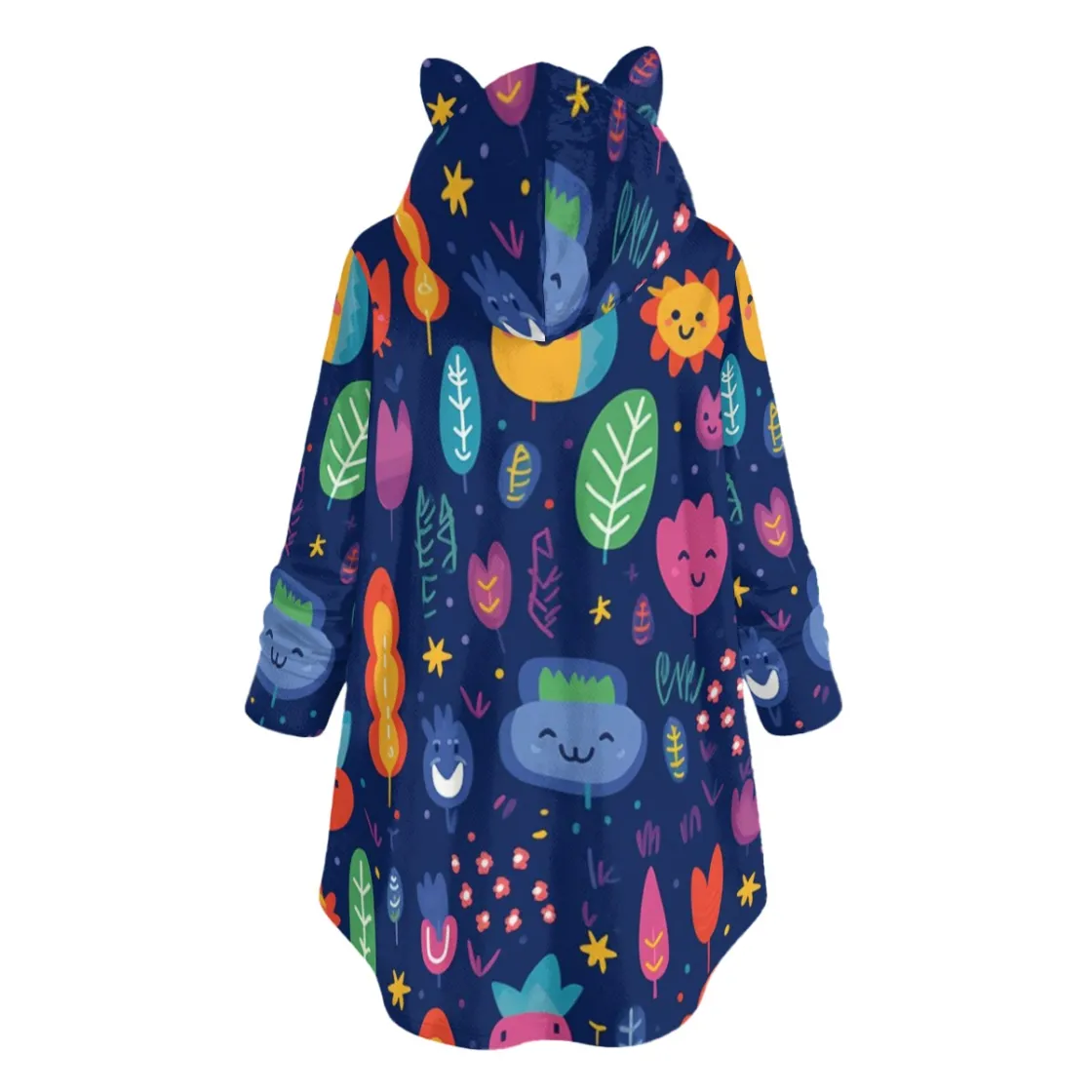 All-Over Print Women's Flannel Hoodie with Cat Ears