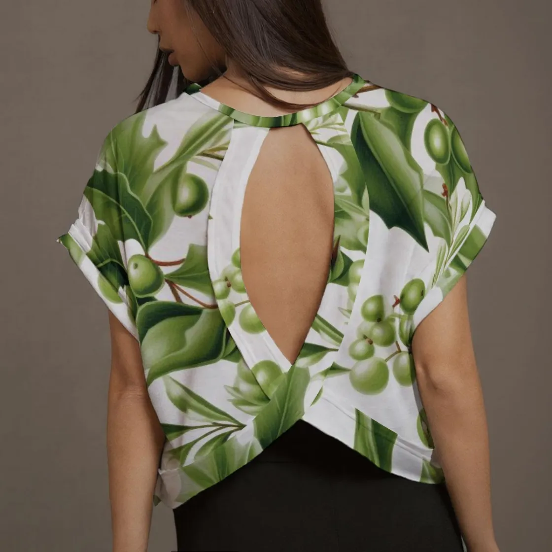 All-Over Print Women's Open-Back Crossover Workout Tee