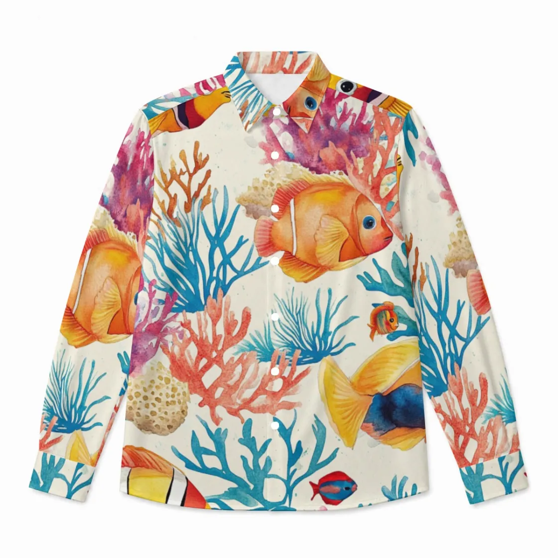 All-Over Print Men's Imitation Silk Long-Sleeved Shirt
