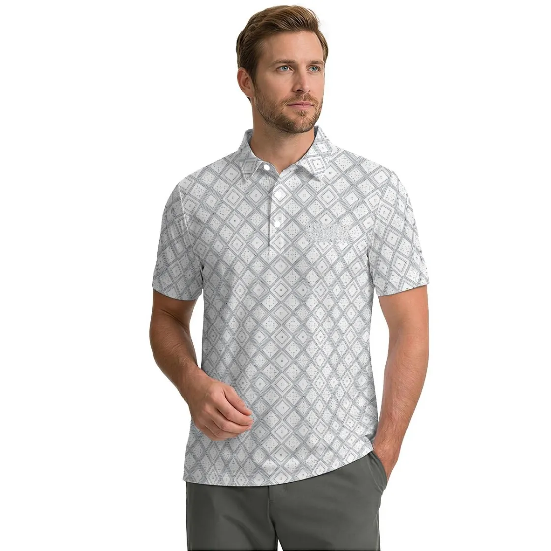 All-Over Print Men’s Polo Shirt with Chest Pocket