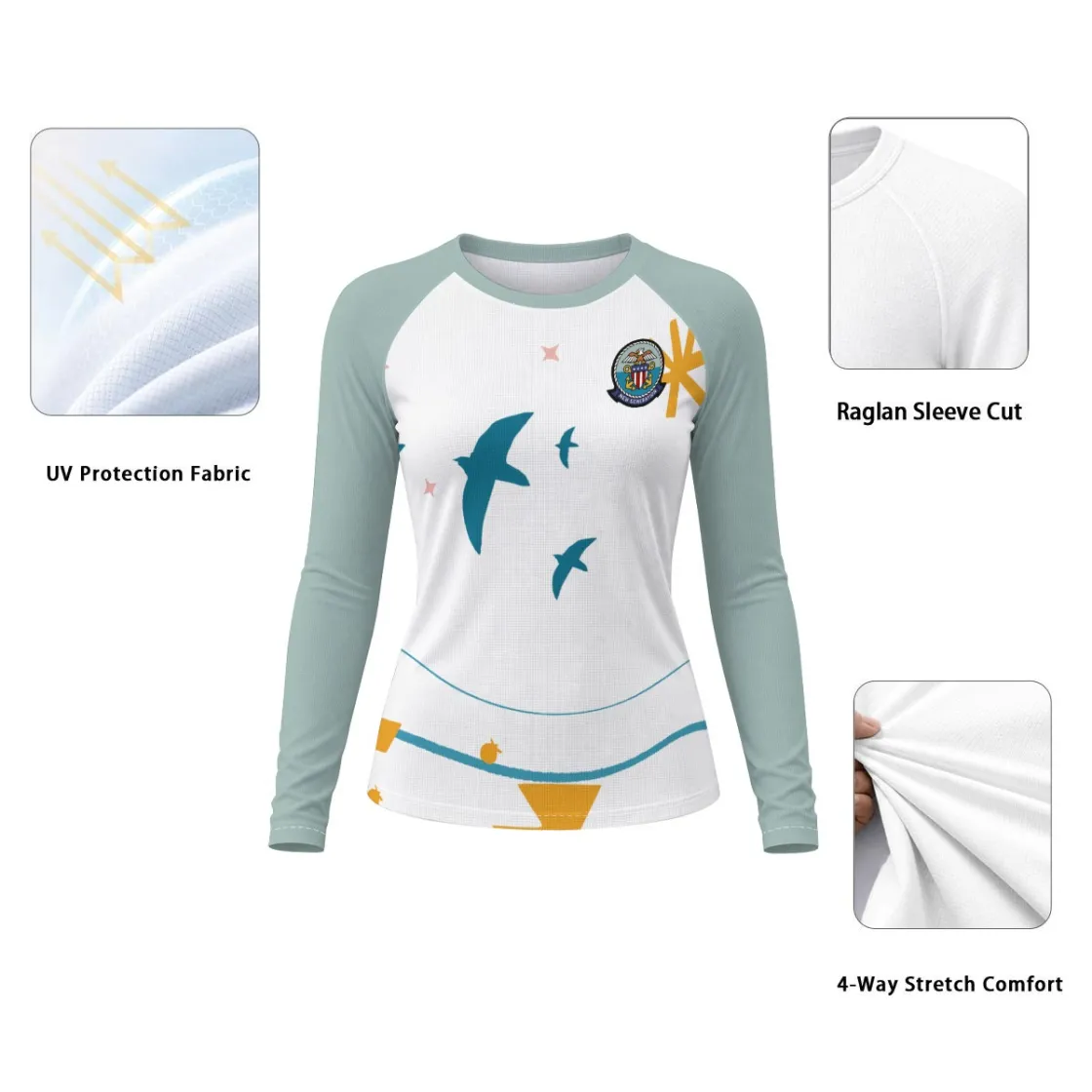All-Over Print Women's Raglan Sun Protection Sport Jersey With Long Sleeve