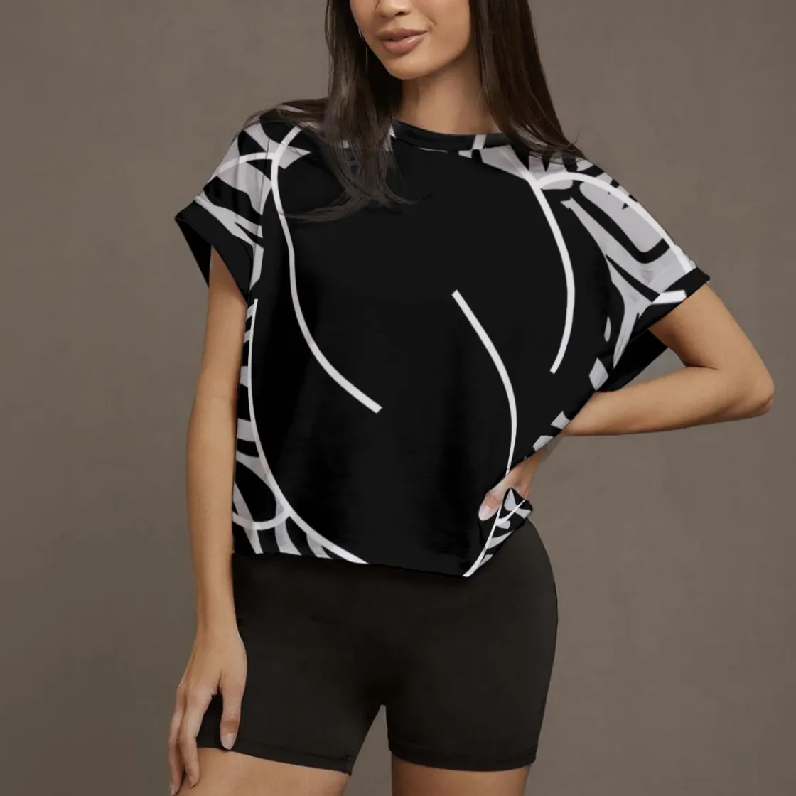 All-Over Print Women's Open-Back Crossover Workout Tee