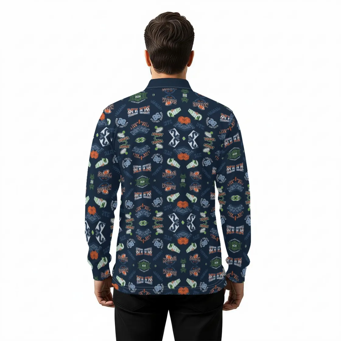 All-Over Print Men's Long Sleeve Polo Shirt