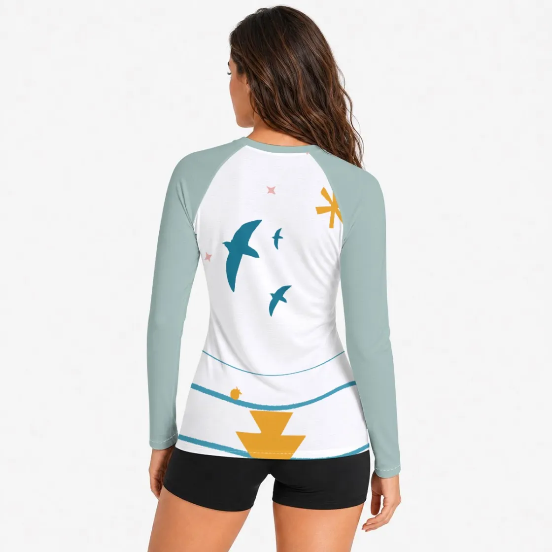 All-Over Print Women's Raglan Sun Protection Sport Jersey With Long Sleeve