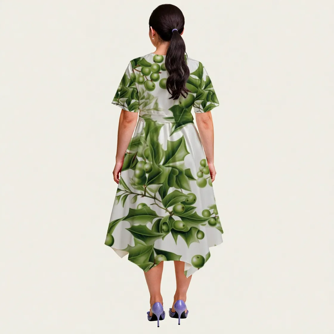 All-Over Print Women's Short Sleeve Belted Midi Dress