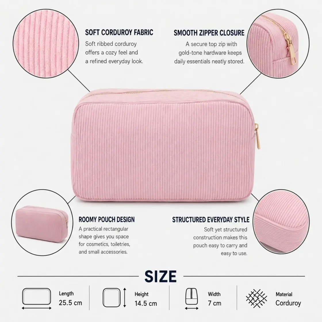 Corduroy Personalized Embroidered Makeup Bag|Cord Embroidery