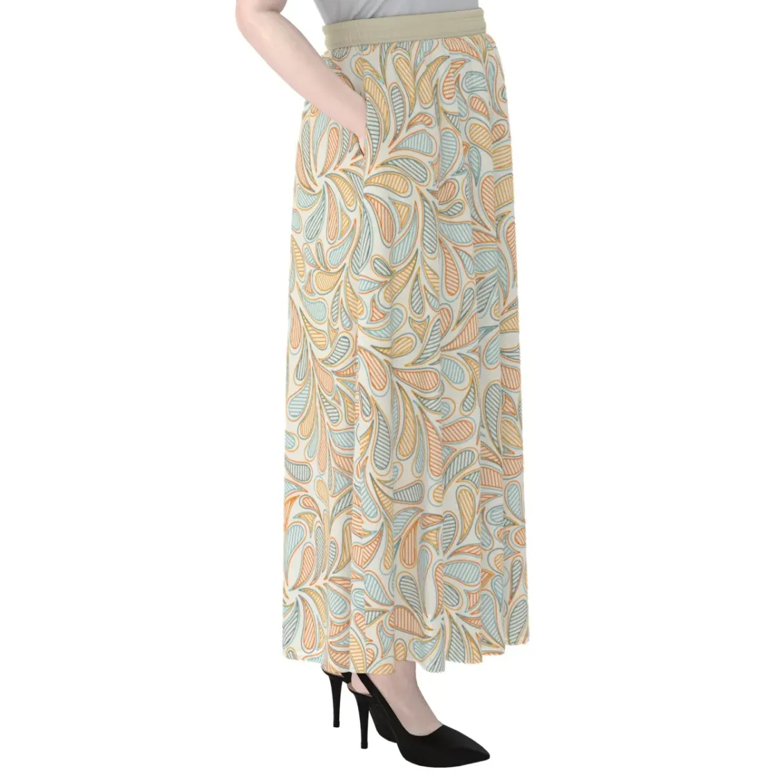 All-Over Print Women's Maxi Chiffon Skirts With Lining
