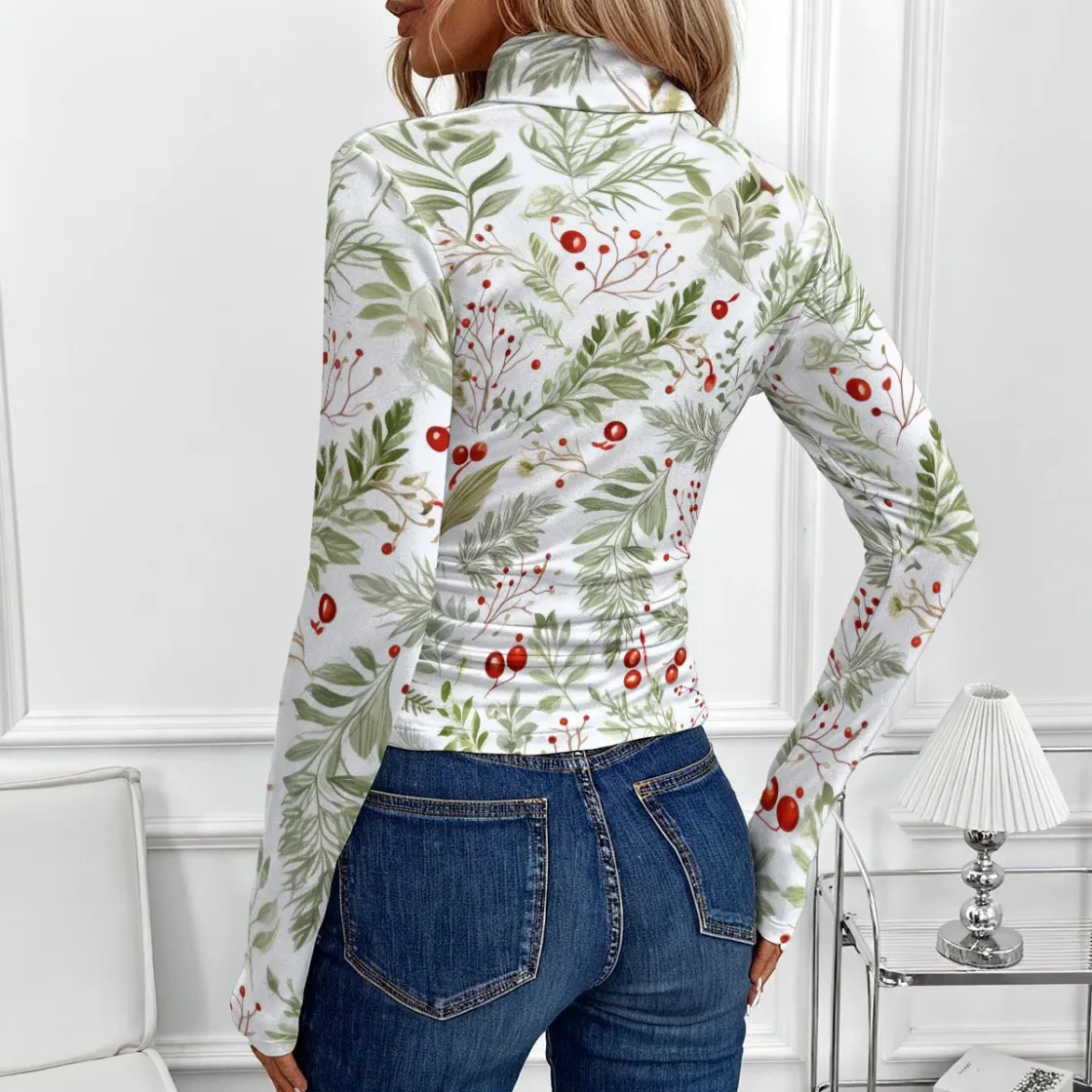 All-Over Print Women's Women's High-Neck Top With Long Sleeve