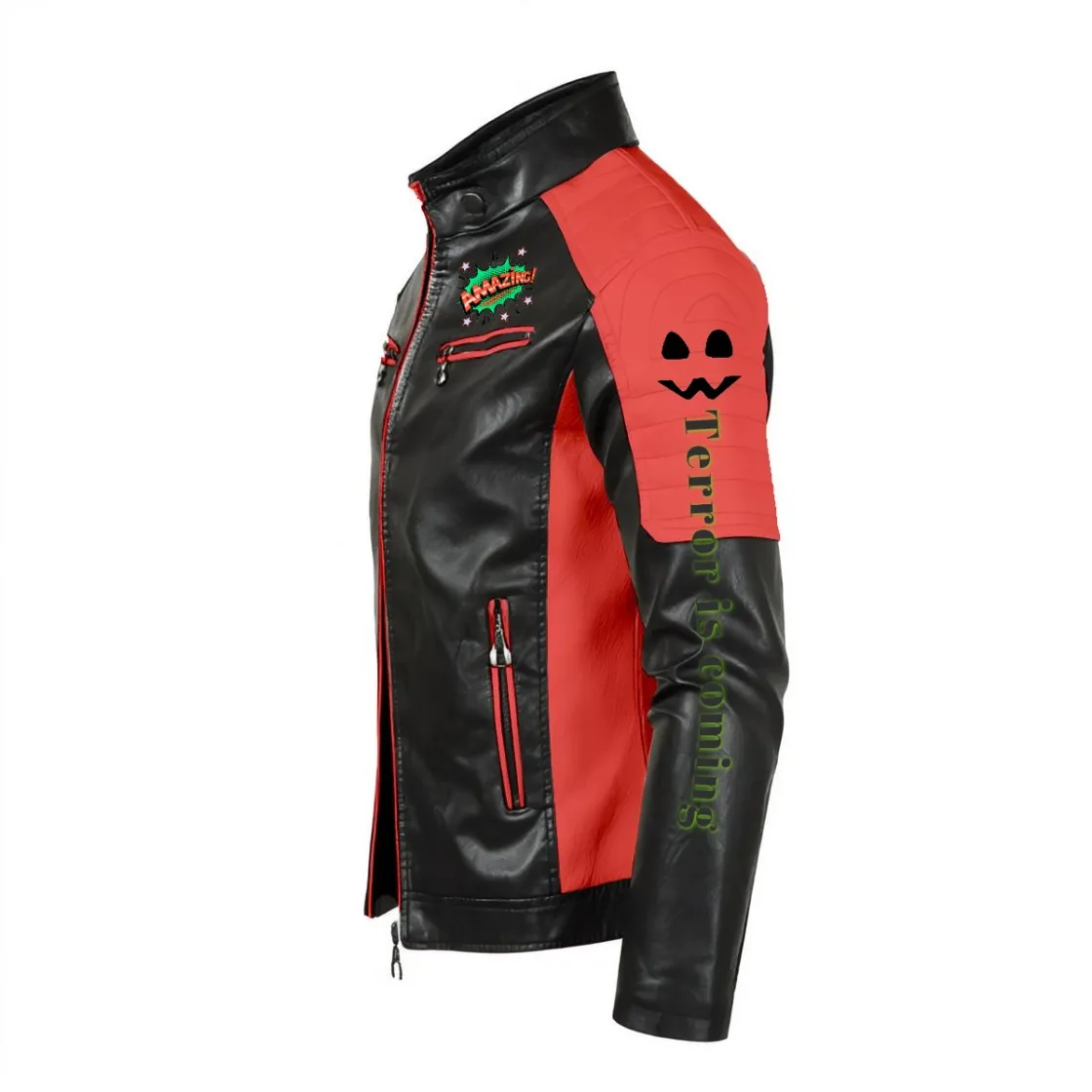 Men's Stand-up Collar Block Slim-fit Leather Jacket (DTF)