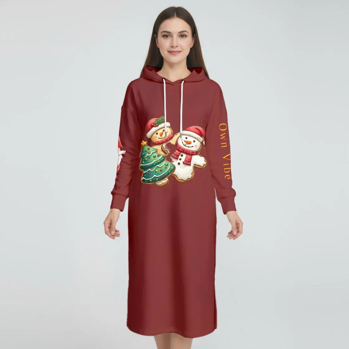 Women's Fleece-Lined Hoodie Dress With Side slits|DTF