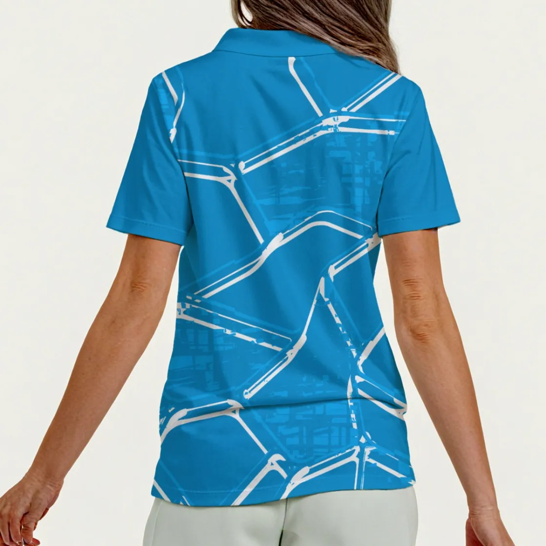 All-Over Print Women's Zip Polo Shirt With Short Sleeve