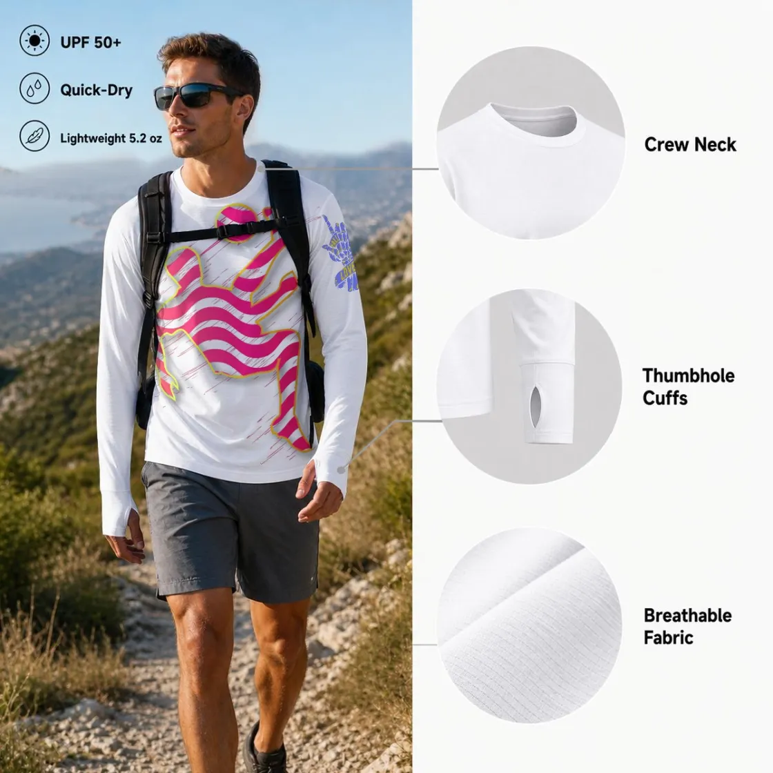 All-Over Print Men's Long-Sleeved Sunscreen T-Shirt with Thumbhole