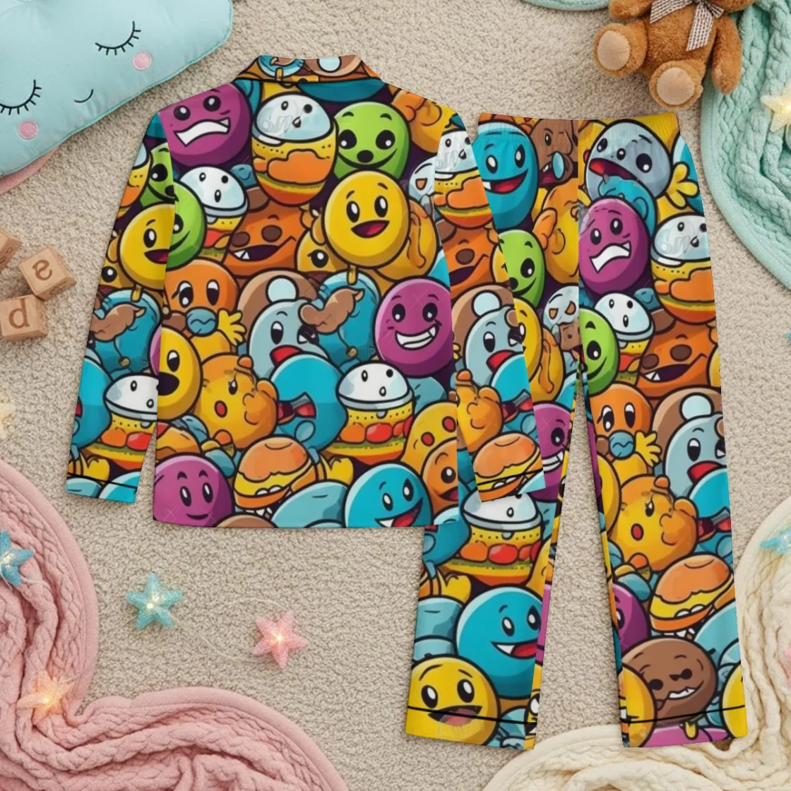 All-Over Print Children's Satin Pajama Set With Long Sleeve