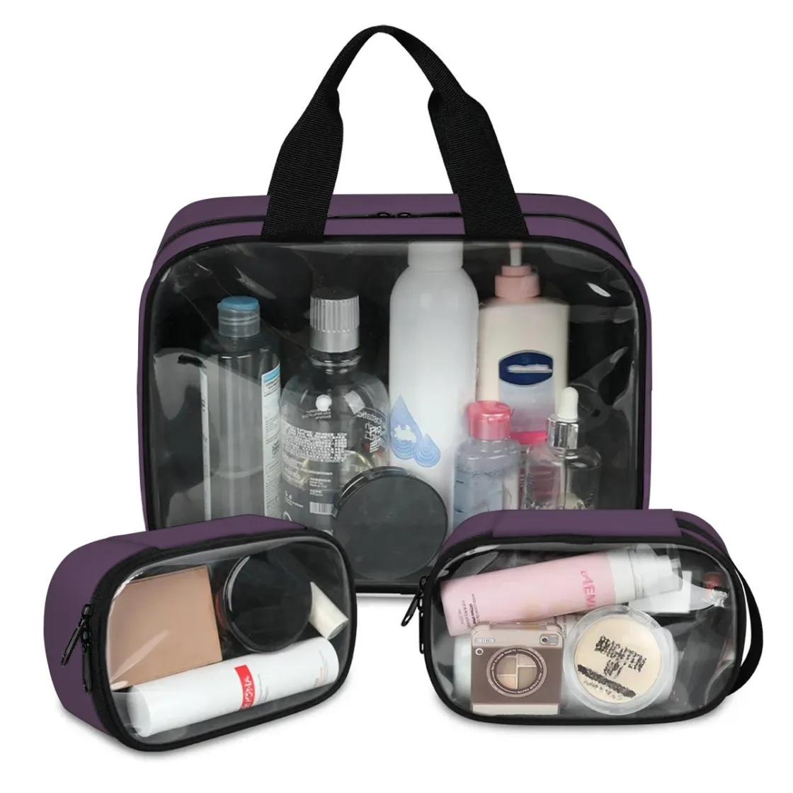 3-Piece Large-Capacity Travel Cosmetic Bag Set With PVC Back Panel