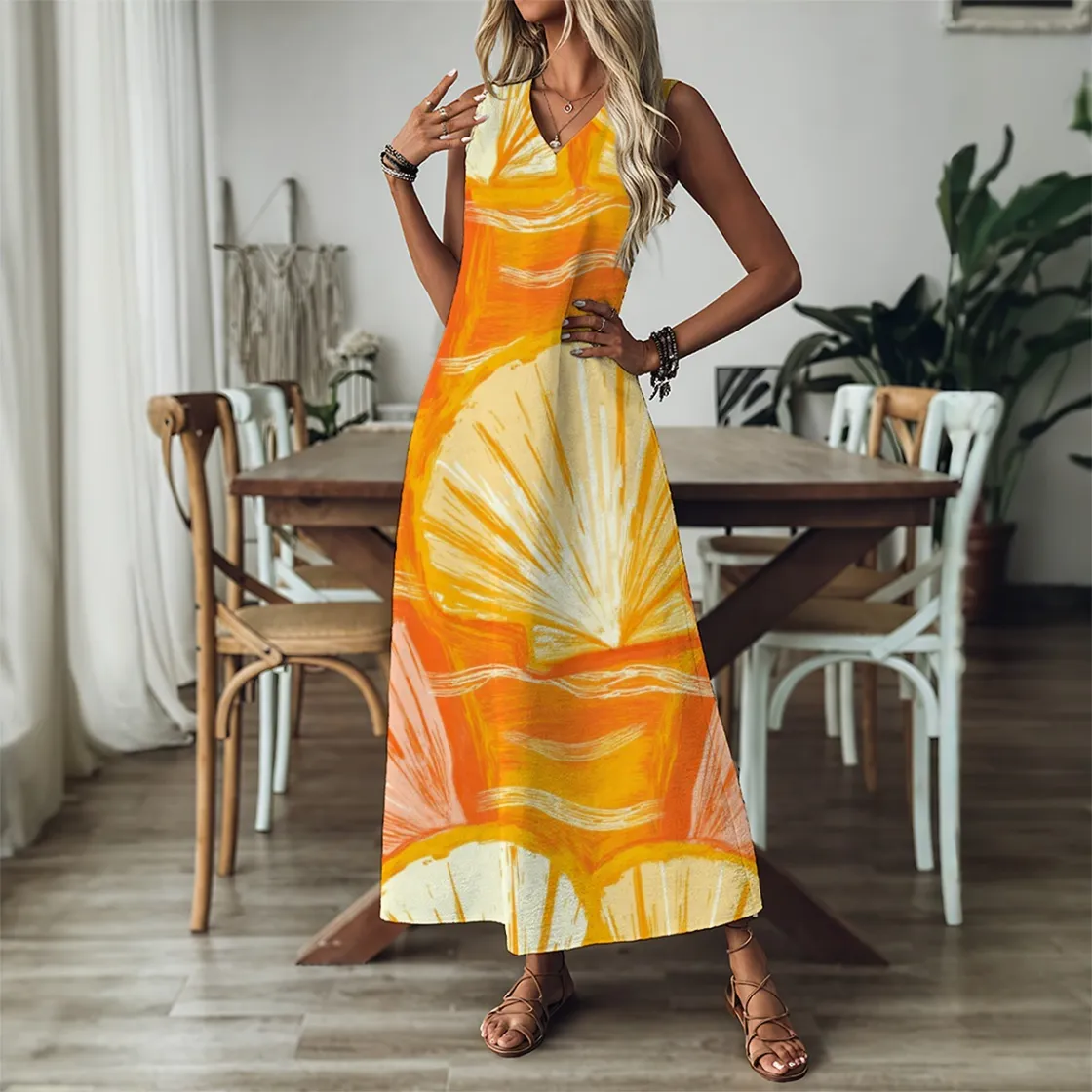 All-Over Print Women's V-Neck Long Dress