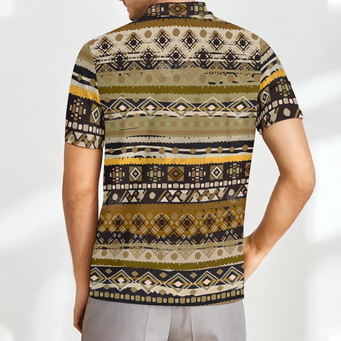 All-Over Print Men’s Short Sleeve Polo Shirt with Zipper