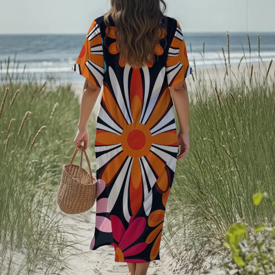 All-Over Print Women's Loose V-Neck Summer Dress