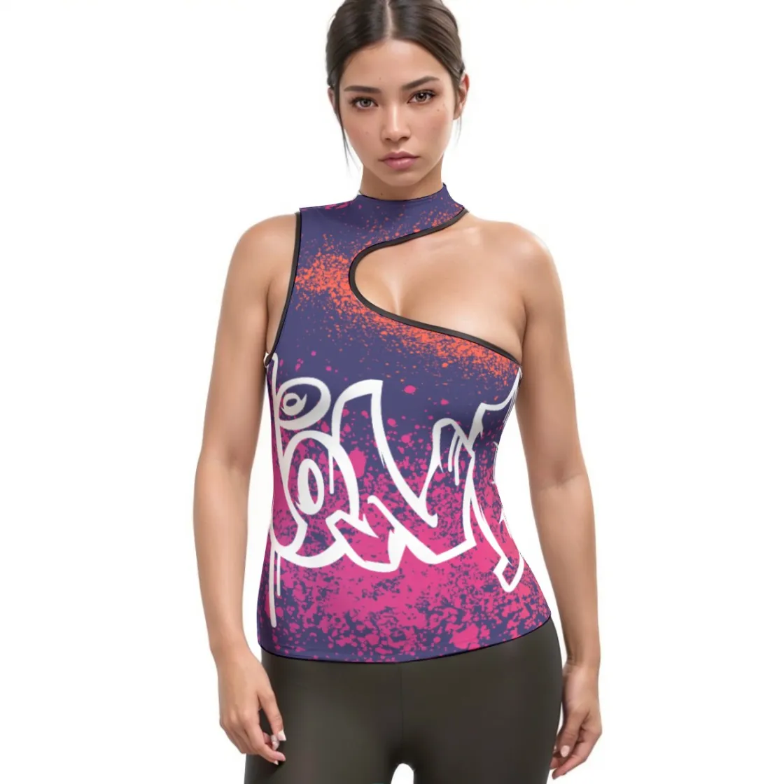 All-Over Print Women's Halter Sleeveless Asymmetrical Tank Top