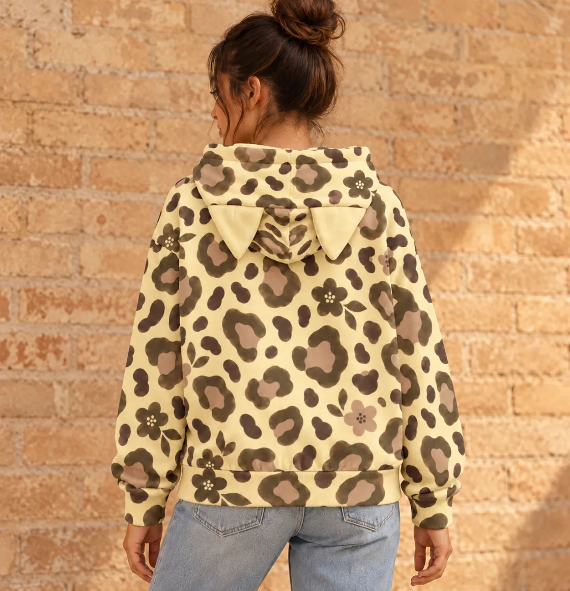 All-Over Print Women’s Hoodie With Decorative Ears