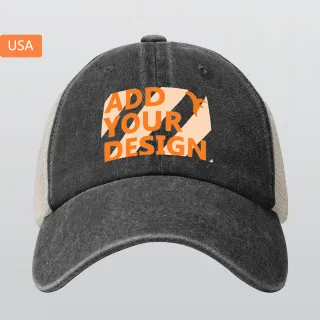 Vintage Washed Denim Mesh Cap Printed in USA