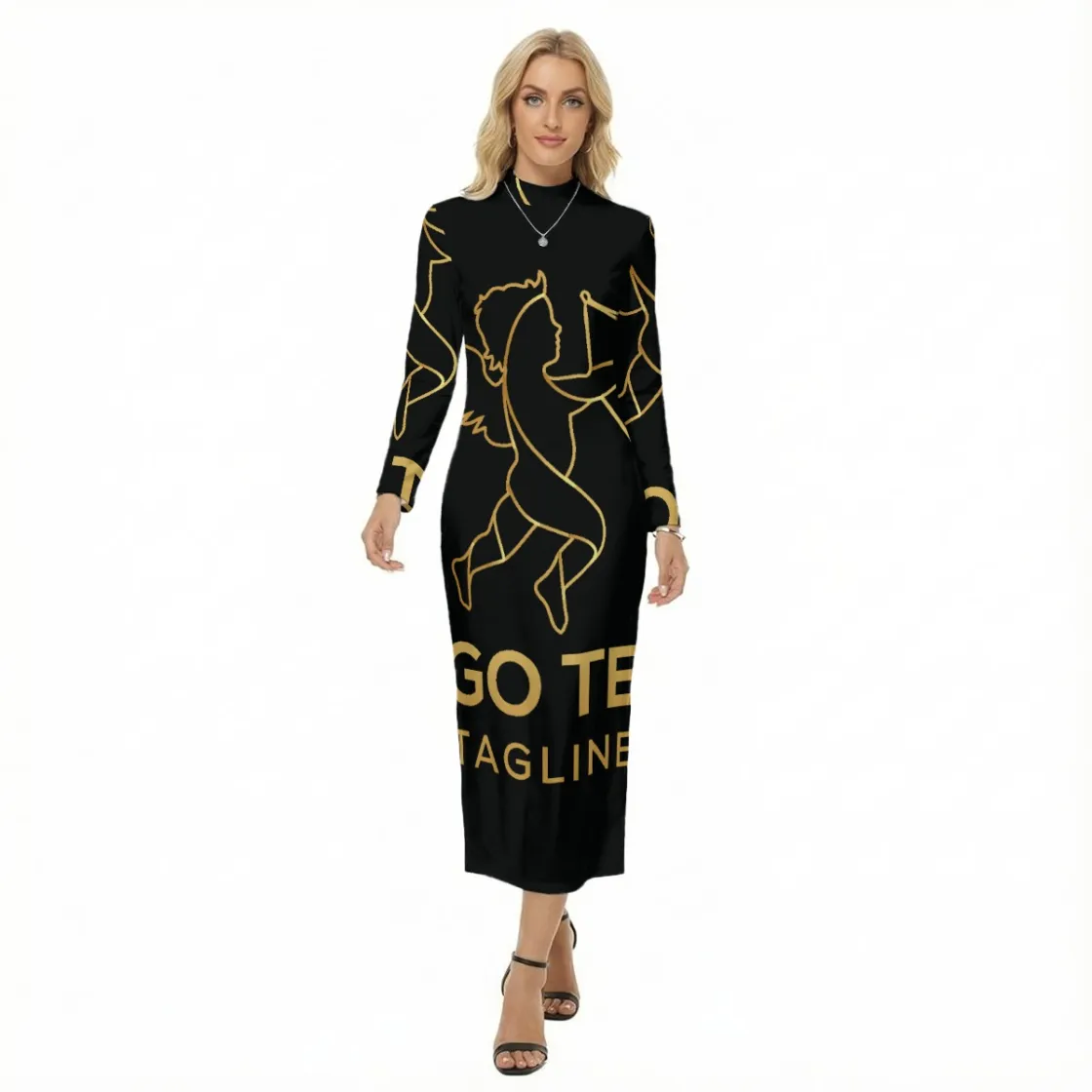All-Over Print Women's Hip Dress With Black Zipper