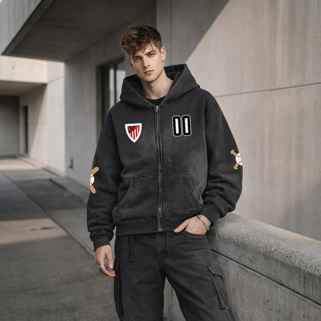 Fleece Lined Gradient Washed Zip Hoodie|355GSM DTG