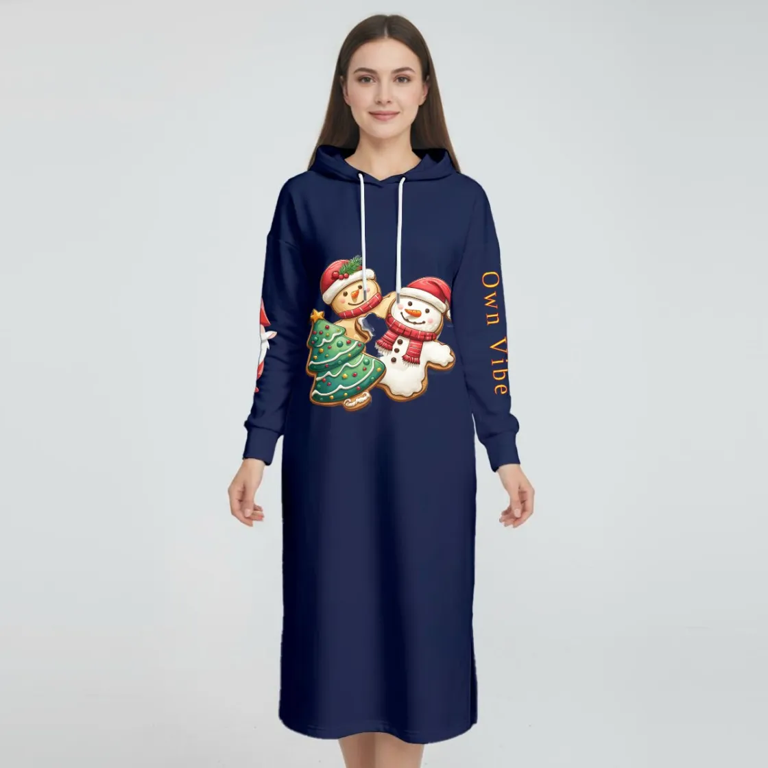 Women's Fleece-Lined Hoodie Dress With Side slits|DTF