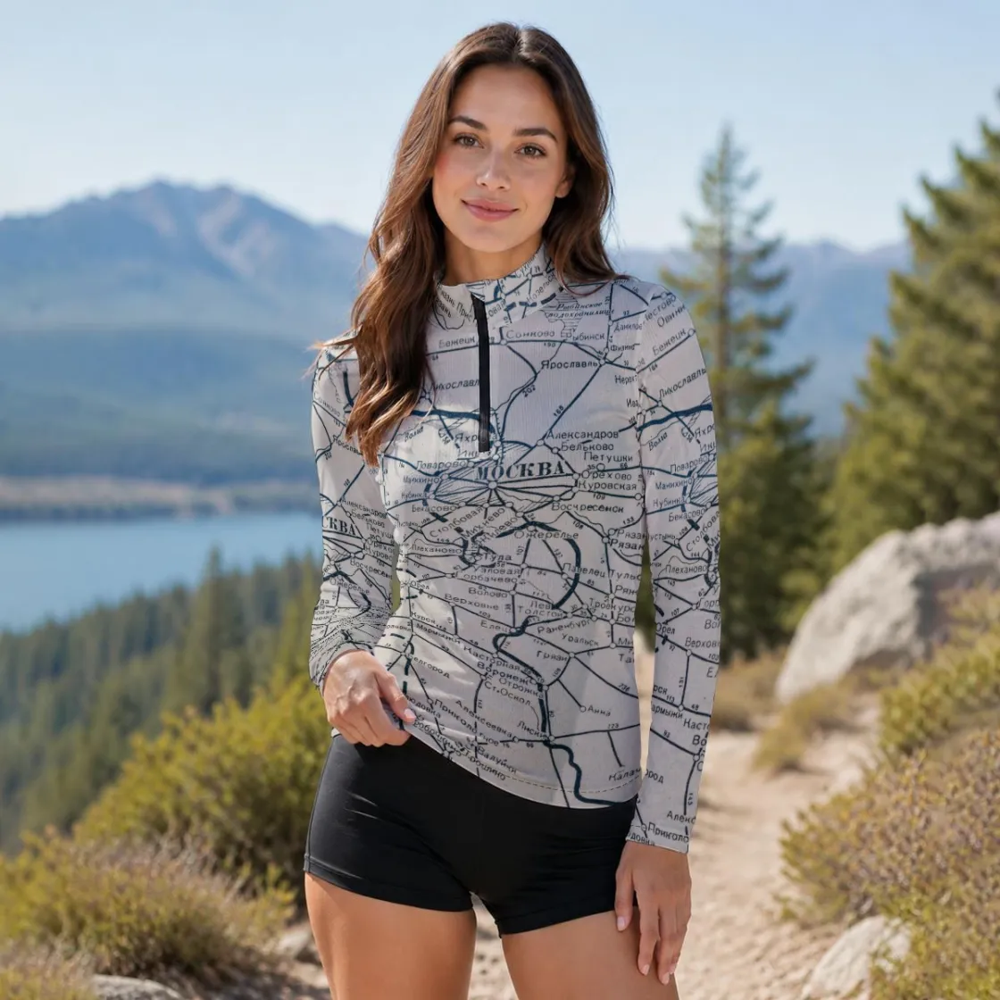 All-Over Print Women's Stand-Collar Sun Protection Sport Jersey With Long Sleeve