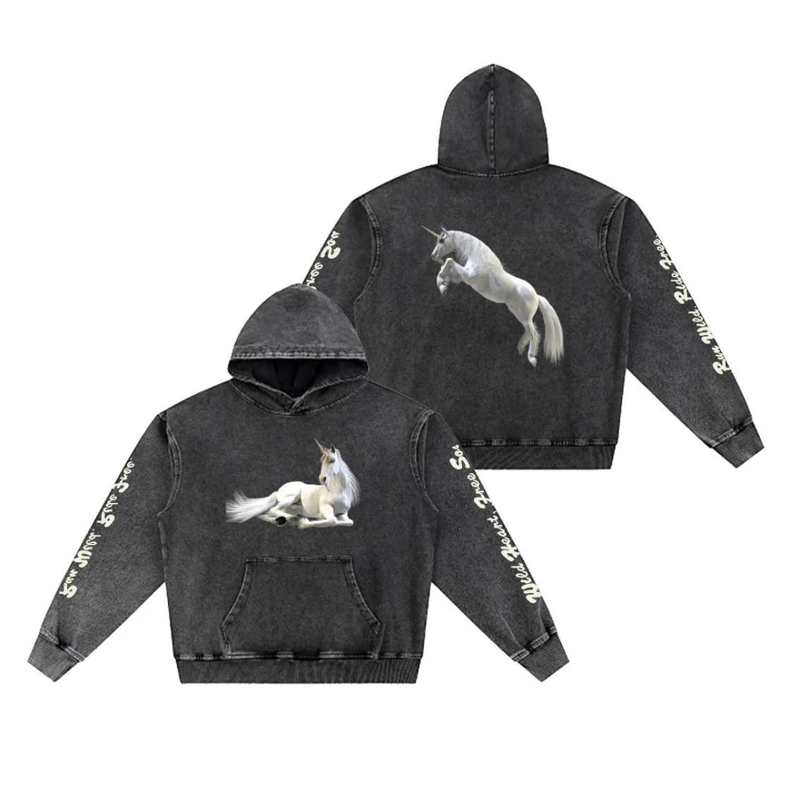 Men’s Washed Denim Pullover Hoodie|380GSM DTG