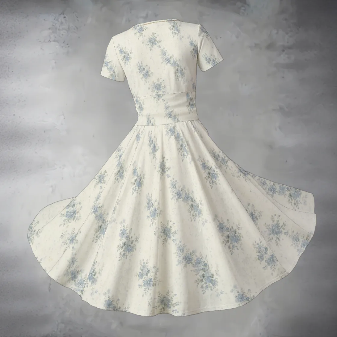 All-over Print Women's Short Sleeve V Neck Midi Dress