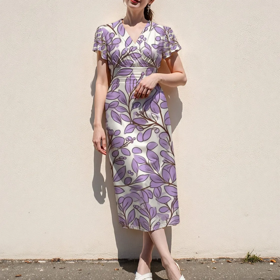 All-over Print Women's V-Neck Flutter Sleeve Midi Dress